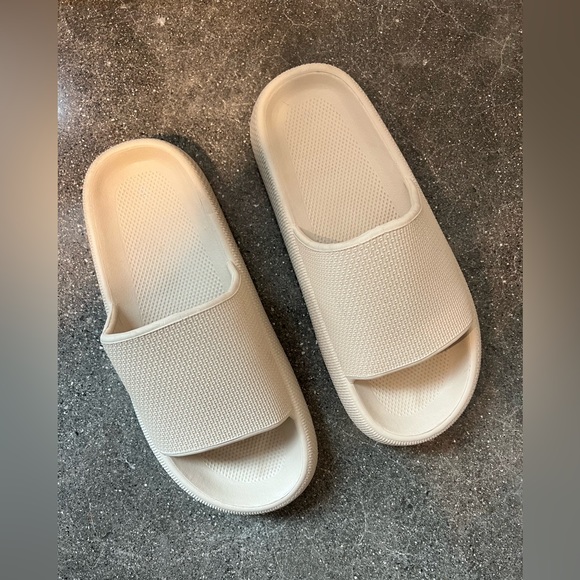 Beige Platform Sole Rubber Slides - Picture 1 of 5